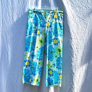 Ladies Lilly Pulitzer cotton pants, Palm Beach fit, blues, yellows, sz 8